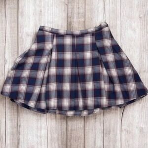 SO High Waist Mini Skirt Womens Size 13 Pleated Blue Red Plaid Retro Side Zip